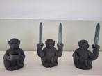 Set van 3 apen kandelaars, Huis en Inrichting, Woonaccessoires | Kandelaars en Kaarsen, Ophalen, Overige materialen, Zwart, Zo goed als nieuw