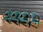 4 Groene Stapelstoelen - Kunststof, Kunststof, Gebruikt, Overige kleuren, Ophalen of Verzenden