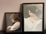 2 vintage vrouwen portretten, Antiek en Kunst, Kunst | Tekeningen en Foto's, Ophalen of Verzenden