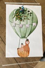 Poster luchtballon met alpaca en pauw, Huis en Inrichting, Minder dan 50 cm, 50 tot 75 cm, Ophalen of Verzenden, Zo goed als nieuw