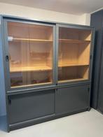 Oude Belgische schoolkast met vitrine en schuifdeuren, Huis en Inrichting, Kasten | Vitrinekasten, Ophalen, 200 cm of meer, 150 tot 200 cm