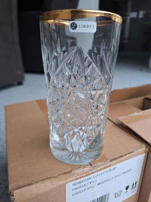 Libbey Hobstar longdrink glazen met gouden rand, Huis en Inrichting, Keuken | Servies, Nieuw, Glas of Glazen, Overige stijlen