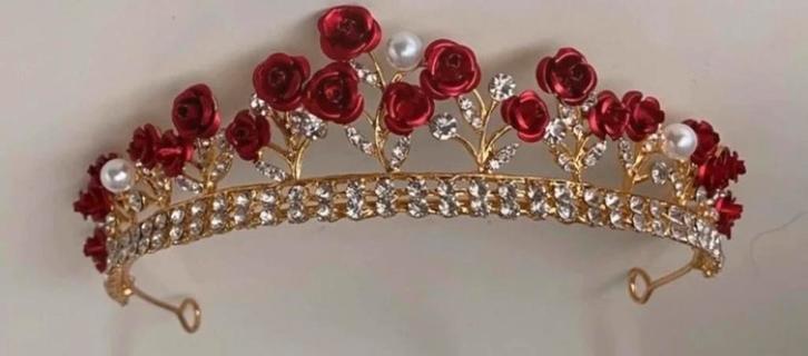 Rode en Gouden Tiara met Edelstenen, Sieraden, Tassen en Uiterlijk, Kettingen, Zo goed als nieuw, Ophalen of Verzenden
