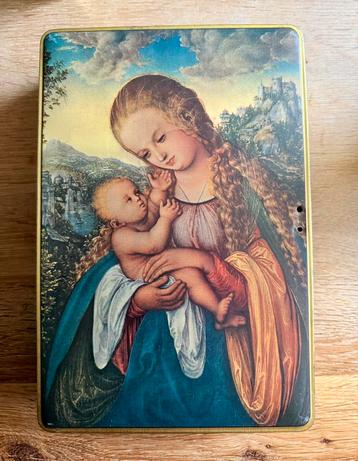 Prachtig oud brocante blik met Maria en kind, DBF jaren ‘40 beschikbaar voor biedingen