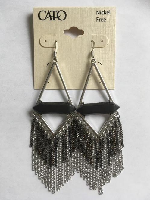 Cato zilverkleurige zwarte kettinkjes hang oorbellen, Sieraden, Tassen en Uiterlijk, Oorbellen, Nieuw, Hangers, Overige materialen