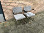 2 Grijze Zuiver Ribstof Stoelen met Chrome Buisframe, Huis en Inrichting, Stoelen, Gebruikt, Twee, Ophalen of Verzenden, Metaal