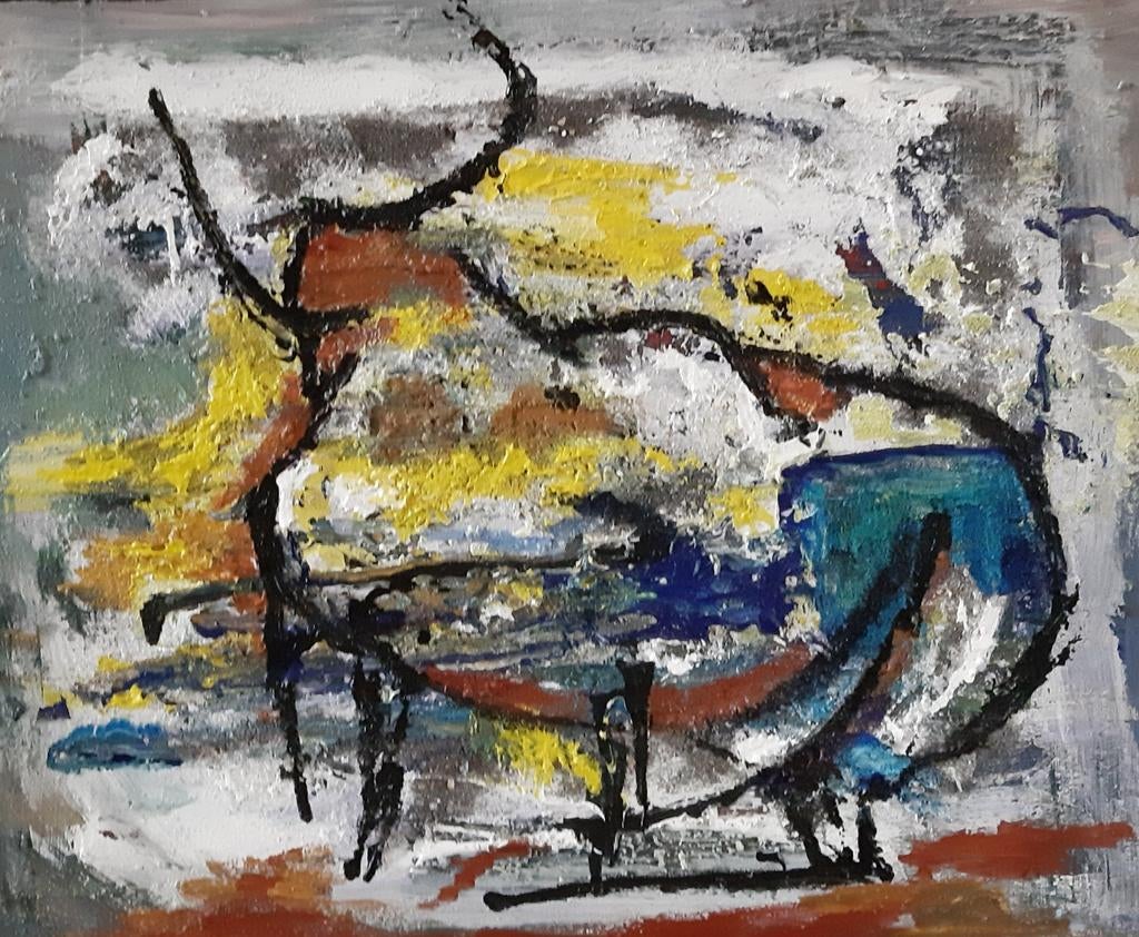 "Stier "   Ger Hermans Art., Antiek en Kunst, Kunst | Schilderijen | Abstract, Ophalen of Verzenden