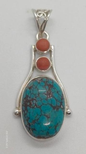 Zilveren hanger turquoise & bloedkoraal beschikbaar voor biedingen