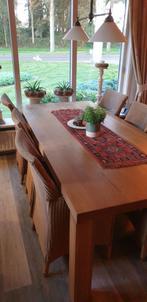 Tafel met 6 Lloyd Loom stoelen, Huis en Inrichting, Ophalen, Strak, Gebruikt, 100 tot 150 cm