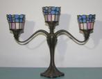 Bronzen kandelaar met Tiffany kapjes (3), Ophalen of Verzenden, Koper of Brons