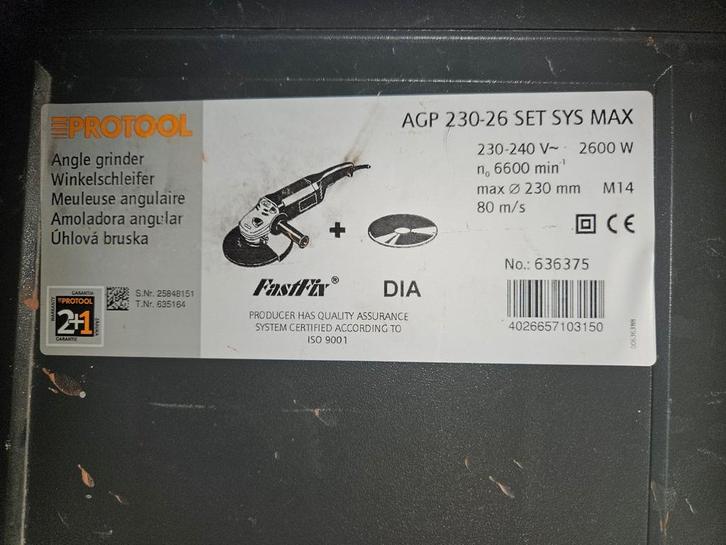Protool Slijptol AGP 230-26 SYS MAX, Doe-het-zelf en Verbouw, Gereedschap | Schuurmachines, Gebruikt, Overige typen, 1200 watt of meer