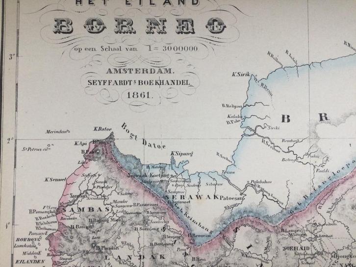 Indonesië (voormalig), Borneo,  1865, Antiek en Kunst, Kunst | Etsen en Gravures, Verzenden