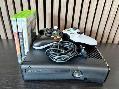 Xbox 360 S, 2controllers, Forza 3, Battlefield 3, Too Human, Spelcomputers en Games, Spelcomputers | Xbox 360, Gebruikt, 250 GB