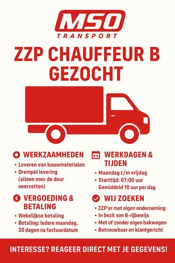 Zzp  chauffeur met eigen bakwagen gezocht beschikbaar voor biedingen