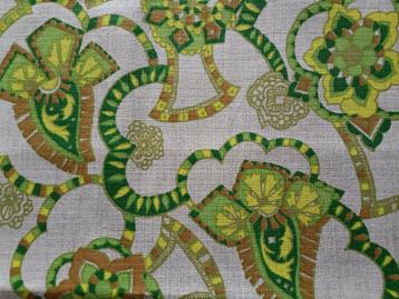 Vintage linnen lap stof in groen geel beige 2.50 x 1.15 (R3) beschikbaar voor biedingen