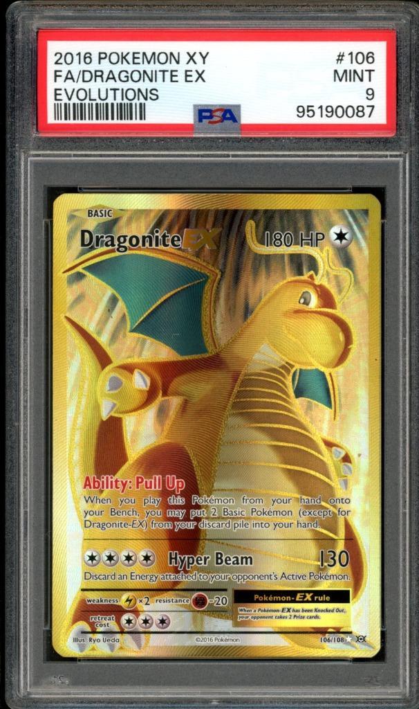 Dragonite EX PSA 9 - 106/108 - XY - Evolutions 2016, Hobby en Vrije tijd, Verzamelkaartspellen | Pokémon, Zo goed als nieuw, Losse kaart
