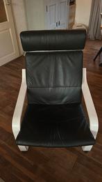 IKEA Poang Stoel | wit hout frame en zwart leer bekleding, Huis en Inrichting, Fauteuils, Ophalen, Gebruikt, 75 tot 100 cm, 50 tot 75 cm