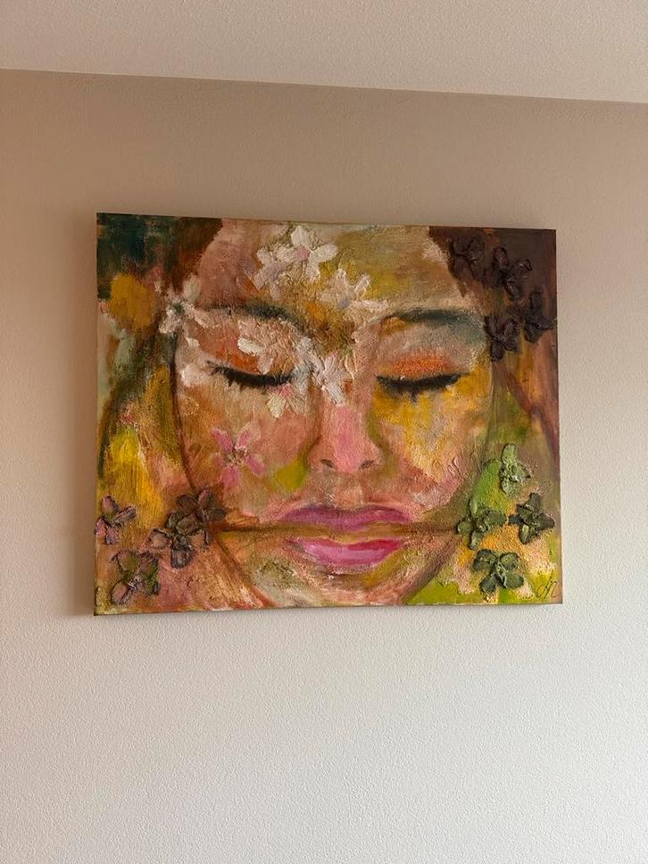 Schilderij: Vrouw met bloemen, Antiek en Kunst, Kunst | Schilderijen | Klassiek, Ophalen