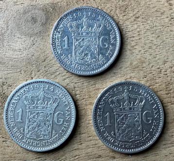Gulden 1913, 1914 en 1915 Wilhelmina beschikbaar voor biedingen