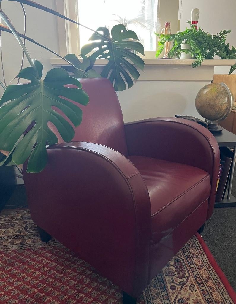 Mooi rode leren fauteuil, Ophalen, Gebruikt, Art-Deco, 50 tot 75 cm