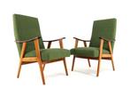 Vintage fauteuil gestoffeerd gratis bezorging midcentury, Hout, -, Verzenden, -