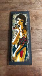Keramiek tableau meisje met roos vintage, Antiek en Kunst, Kunst | Schilderijen | Abstract, Ophalen