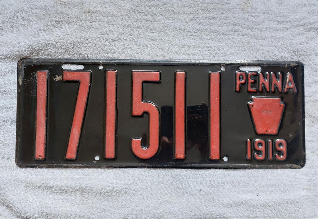 Kentekenplaat 1919 Pennsylvania USA Nummerplaat Nummerbord, Ophalen of Verzenden, Gebruikt, Auto's