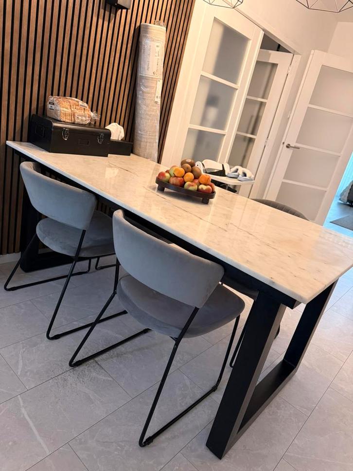 Wit Marmeren eettafel met zwarte stalen poten 175cm, Huis en Inrichting, Tafels | Eettafels, Zo goed als nieuw, 50 tot 100 cm