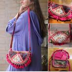 FUCHSIA GOUD geborduurde cross body bag tasje bohemian, Ophalen of Verzenden, Nieuw, Roze, Handtas