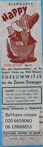 zoek oud boekenlegger bladwijzer RKO Disney Sneeuwwitje 1938, Verzamelen, Boekenleggers, Reclame, Gebruikt, Ophalen of Verzenden