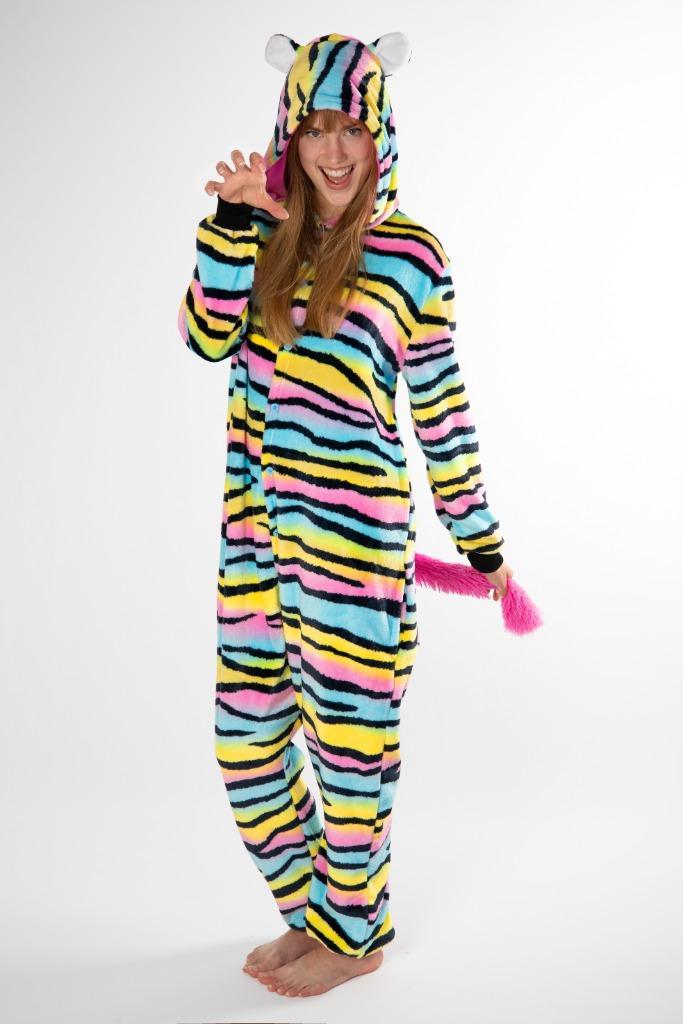 Regenboog tijger onesie 140-146 Pak Kostuum verkleedpak, Kinderen en Baby's, Carnavalskleding en Verkleedspullen, Zo goed als nieuw