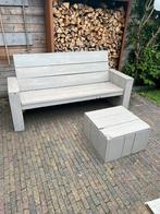 Steigerhouten Tuinbank met Hocker en Kussens, Tuin en Terras, Tuinbanken, Ophalen of Verzenden, Gebruikt, Hout