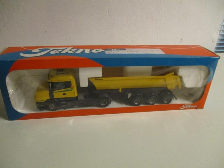 Tekno Scania 124C met kiptrailer, Hobby en Vrije tijd, Modelauto's | 1:50, Gebruikt, Bus of Vrachtwagen, Tekno, Ophalen of Verzenden