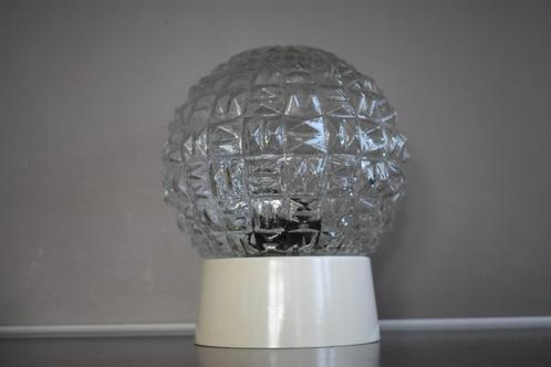 Glazen plafonniere bol ananas motief jaren 60 - 70, Huis en Inrichting, Lampen | Plafondlampen, Gebruikt, Glas, Kunststof, Ophalen of Verzenden