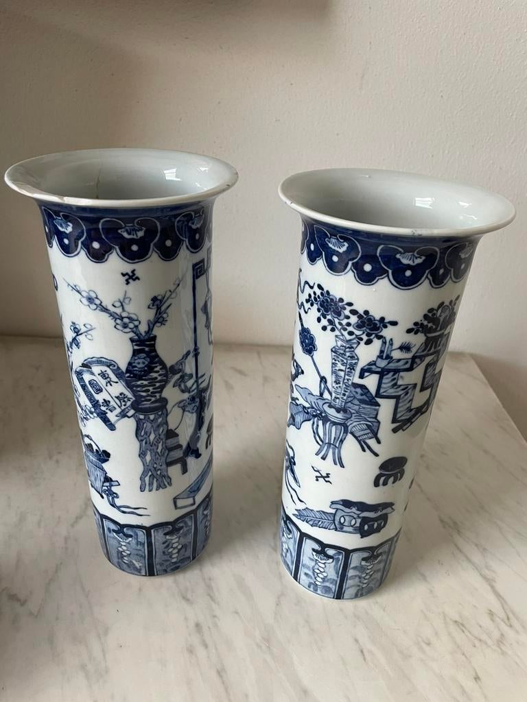 Set cilindervazen, blauw/wit, decoratieve schilderingen, Verzenden