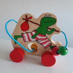 Kikker en vriendjes houten kralenspiraal op wieltjes, Ophalen of Verzenden, Gebruikt, Rij- of Hobbelspeelgoed