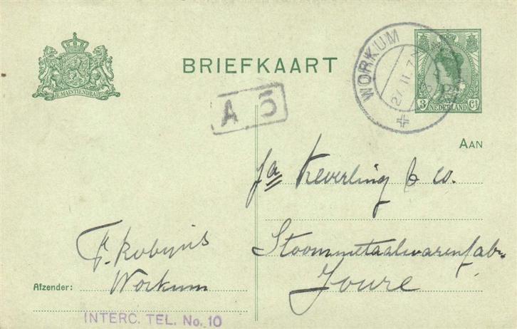F. Robijns, Workum - 02.1919 - briefkaart, Postzegels en Munten, Brieven en Enveloppen | Nederland, Briefkaart, Ophalen of Verzenden