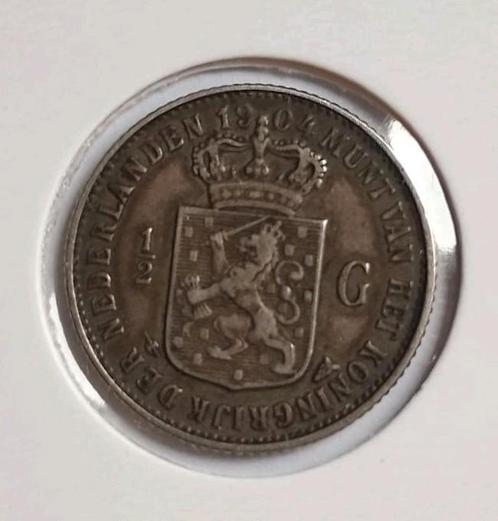 Schaarse Mooie Zilveren Halve Gulden 1904 - Wilhelmina, Postzegels en Munten, Munten | Nederland, Losse munt, ½ gulden, Koningin Wilhelmina