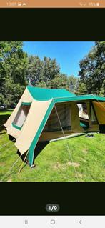 Degelijke 4 persoons retro tent! Groen met beige, Caravans en Kamperen, Tenten, Tot en met 4