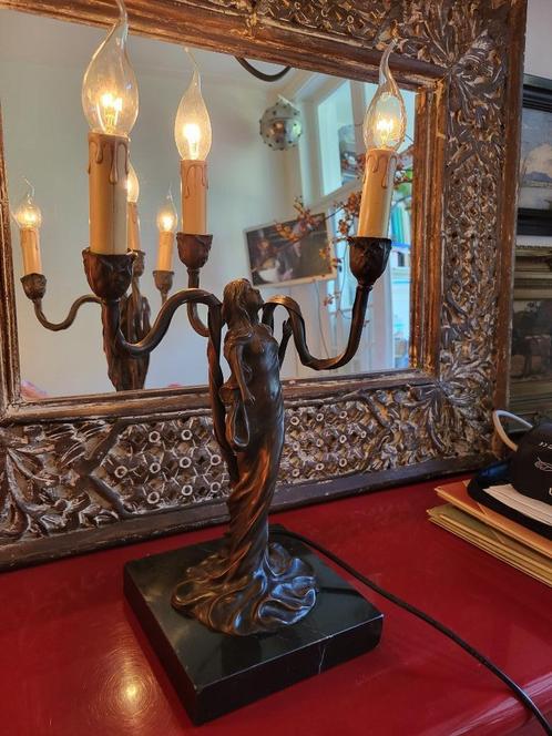 Art nouveau kandelaber / lamp - gesigneerd Claude Bonnefond, Antiek en Kunst, Antiek | Lampen, Ophalen of Verzenden