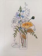 2x set Geborduurd schilderij Stilleven Bloemen 27x33cm, Minder dan 50 cm, Verzenden, Zo goed als nieuw, Schilderij