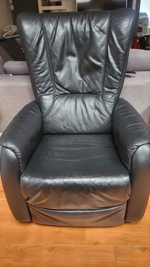 Elektrische Relaxfauteuil relaxstoel Zwart Leer, Huis en Inrichting, Fauteuils, Gebruikt, Leer, 75 tot 100 cm, 75 tot 100 cm, Ophalen
