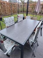 Stalen tuintafel met glazen plaat - 210x96cm, Ophalen, Gebruikt, Rechthoekig, Metaal