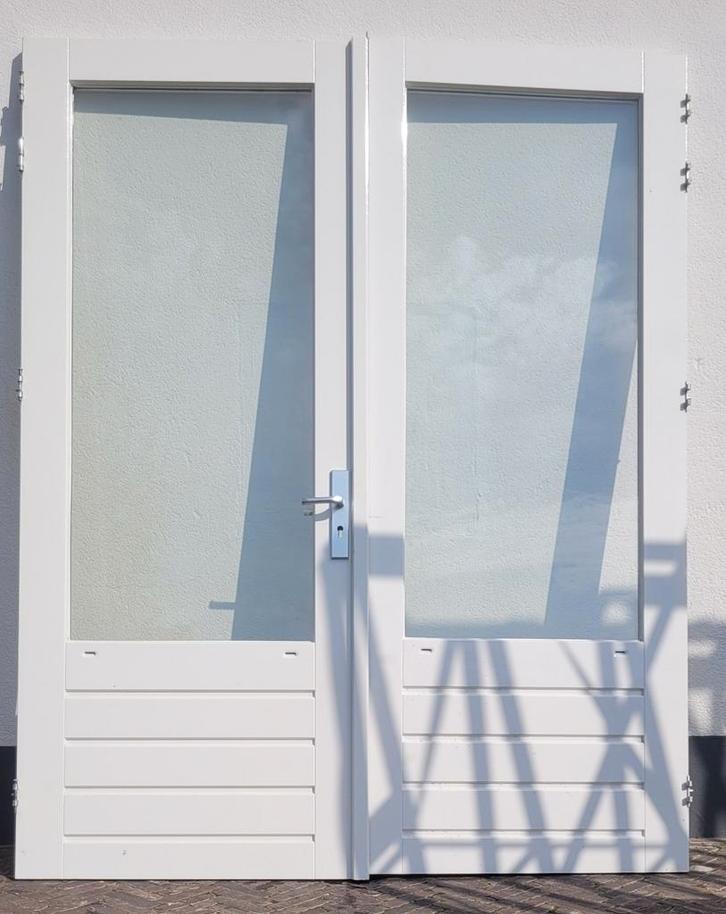 Mooie hardhouten openslaande tuindeuren, Doe-het-zelf en Verbouw, Deuren en Horren, Gebruikt, Buitendeur, 215 cm of meer, 120 cm of meer