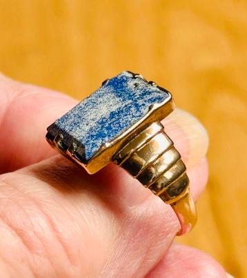 Antieke gouden ring 9 kt-blauwe steen mt.18.7 beschikbaar voor biedingen