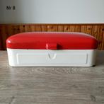 EMAILLE CRÈME/WITTE BROODTROMMEL MET RODE DEKSEL., Antiek en Kunst, Antiek | Emaille, Ophalen of Verzenden