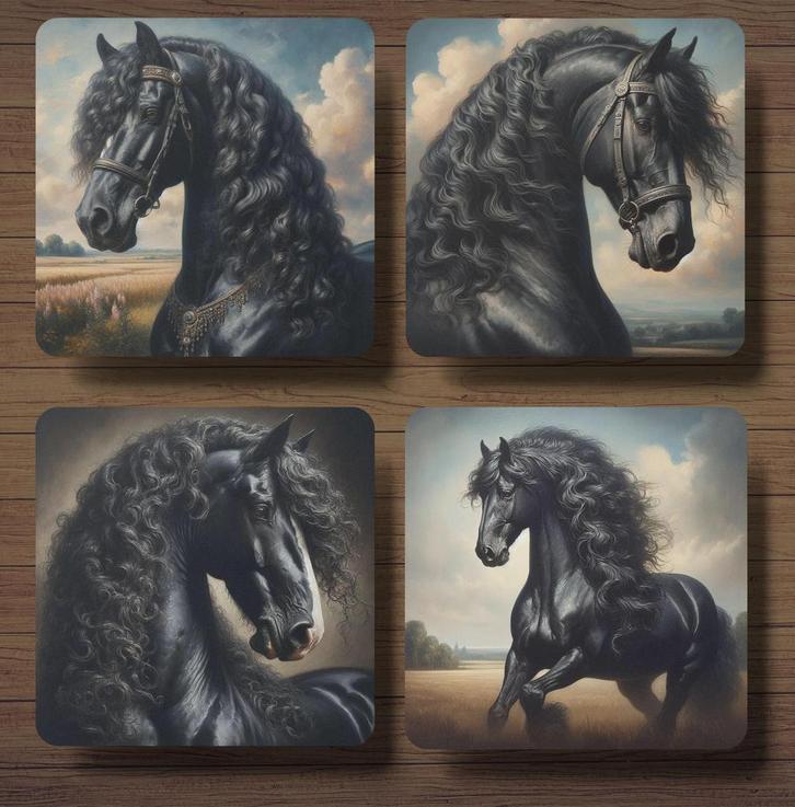 Fries Paard Barok onderzetters met houder, Huis en Inrichting, Woonaccessoires | Onderzetters, Nieuw, Glas of Kopje, Ophalen of Verzenden