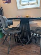 Zwarte houten eettafel inclusief stoelen, Ophalen, Gebruikt, Rond, 50 tot 100 cm