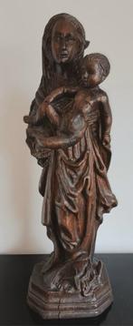 Antiek Hout gesneden Madonna met kind, Antiek en Kunst, Ophalen of Verzenden