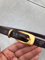 VINTAGE DONKER BRUIN ECHT LEREN CEINTUUR RIEM GOUDEN GESP, Minder dan 3 cm, 80 tot 90 cm, Bruin, Echt leder